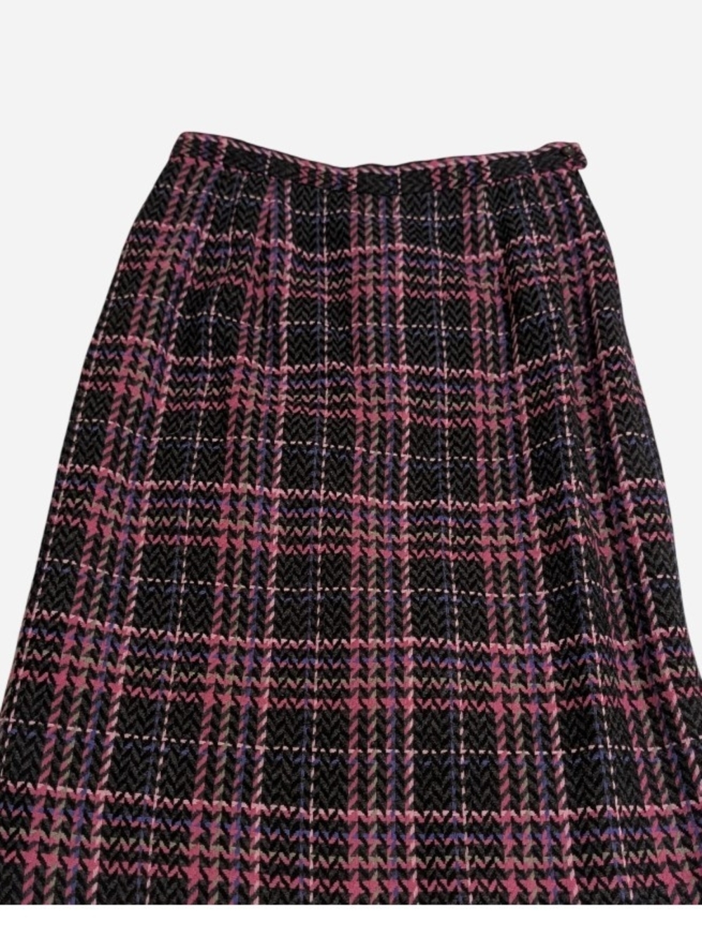 Pre-owned Pendleton Black and Pink Plaid A-Line Skirt 100 % Wool